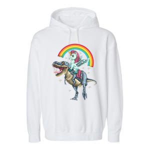 Aunticorn Cute Gift Riding Dinosaur T Rex Gift Garment-Dyed Fleece Hoodie