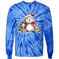 A Cute Hamster Dancing Joyfully By A Christmas Tree Funny Gift Tie-Dye Long Sleeve Shirt