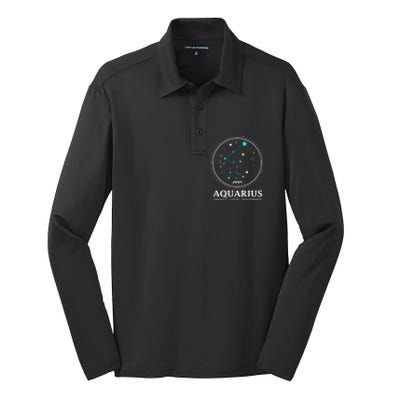 Aquarius Constellation Horoscope Aquarius Symbol Cool Gift Silk Touch Performance Long Sleeve Polo