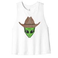 Alien Cowboy Hat Funny Halloween Gift For Outer Space Lover Women's Racerback Cropped Tank