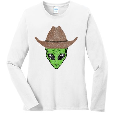 Alien Cowboy Hat Funny Halloween Gift For Outer Space Lover Ladies Long Sleeve Shirt