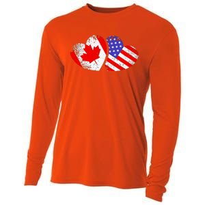 American Canadian Heart Valentines Day Giftc Cooling Performance Long Sleeve Crew