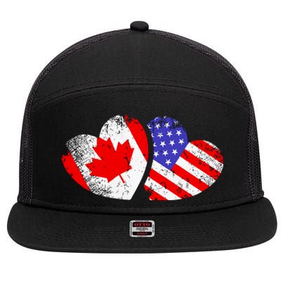 American Canadian Heart Valentines Day Giftc 7 Panel Mesh Trucker Snapback Hat