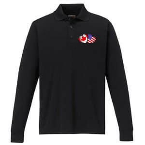 American Canadian Heart Valentines Day Giftc Performance Long Sleeve Polo