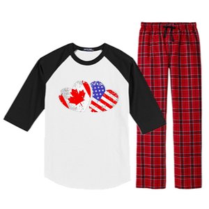 American Canadian Heart Valentines Day Giftc Raglan Sleeve Pajama Set