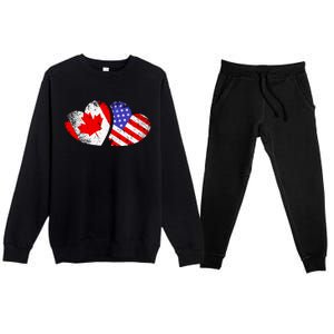 American Canadian Heart Valentines Day Giftc Premium Crewneck Sweatsuit Set