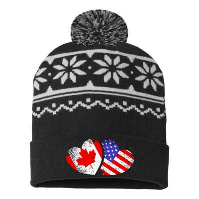 American Canadian Heart Valentines Day Giftc USA-Made Snowflake Beanie