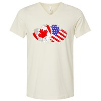 American Canadian Heart Valentines Day Giftc V-Neck T-Shirt