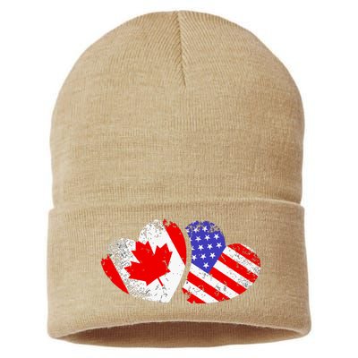 American Canadian Heart Valentines Day Giftc Sustainable Knit Beanie