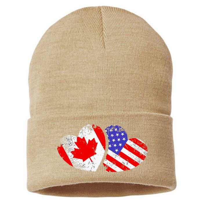 American Canadian Heart Valentines Day Giftc Sustainable Knit Beanie