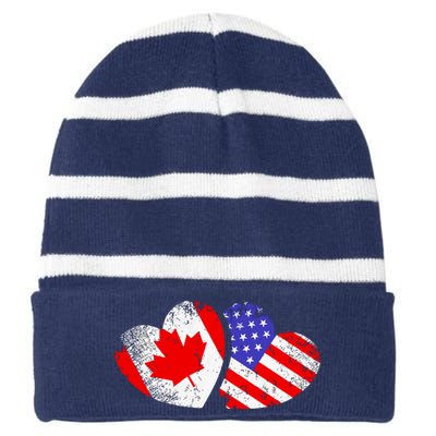 American Canadian Heart Valentines Day Giftc Striped Beanie with Solid Band