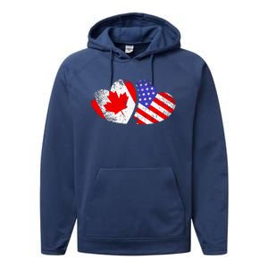 American Canadian Heart Valentines Day Giftc Performance Fleece Hoodie