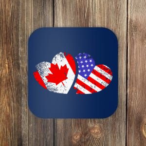 American Canadian Heart Valentines Day Giftc Coaster