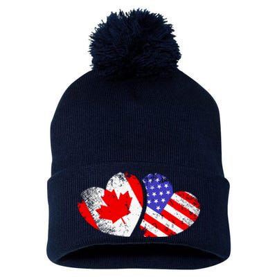 American Canadian Heart Valentines Day Giftc Pom Pom 12in Knit Beanie