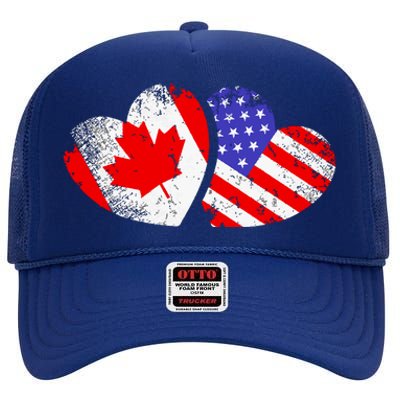 American Canadian Heart Valentines Day Giftc High Crown Mesh Back Trucker Hat