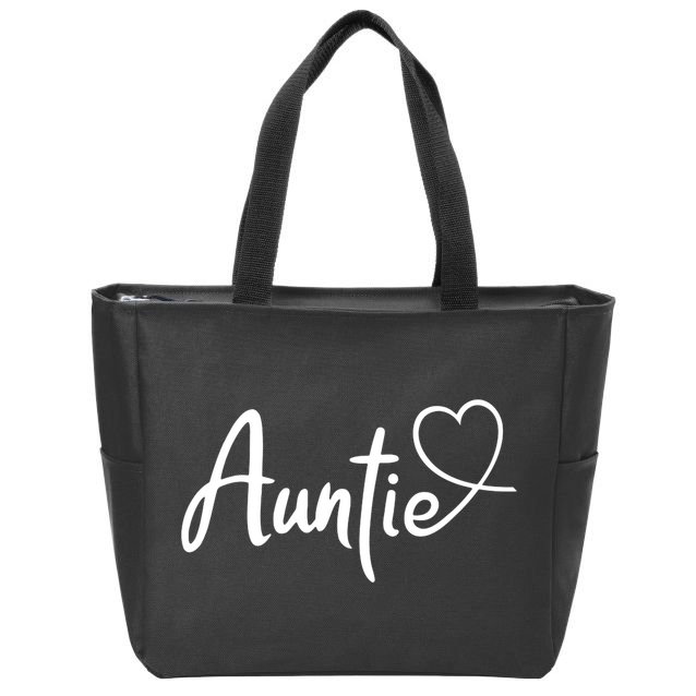 Auntie Cute Heart Logo Zip Tote Bag
