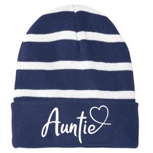 Auntie Cute Heart Logo Striped Beanie with Solid Band