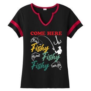 Angler Come Here Fischi Fischi Fischi Funny Fishing Gift Ladies Halftime Notch Neck Tee