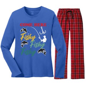 Angler Come Here Fischi Fischi Fischi Funny Fishing Gift Women's Long Sleeve Flannel Pajama Set 