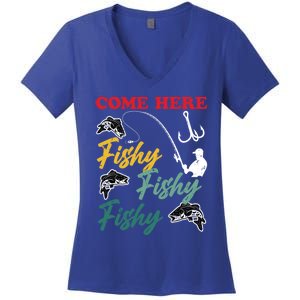 Angler Come Here Fischi Fischi Fischi Funny Fishing Gift Women's V-Neck T-Shirt