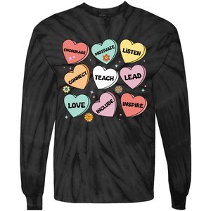 Affirmations Candy Heart Teacher ValentineS Day 2024 Wo Tie-Dye Long Sleeve Shirt