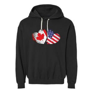 American Canadian Heart Valentines Day Gift USA Flag Canada Garment-Dyed Fleece Hoodie