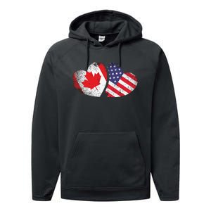 American Canadian Heart Valentines Day Gift USA Flag Canada Performance Fleece Hoodie