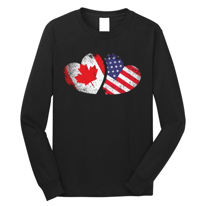 American Canadian Heart Valentines Day Gift USA Flag Canada Long Sleeve Shirt