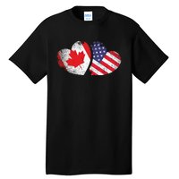 American Canadian Heart Valentines Day Gift USA Flag Canada Tall T-Shirt