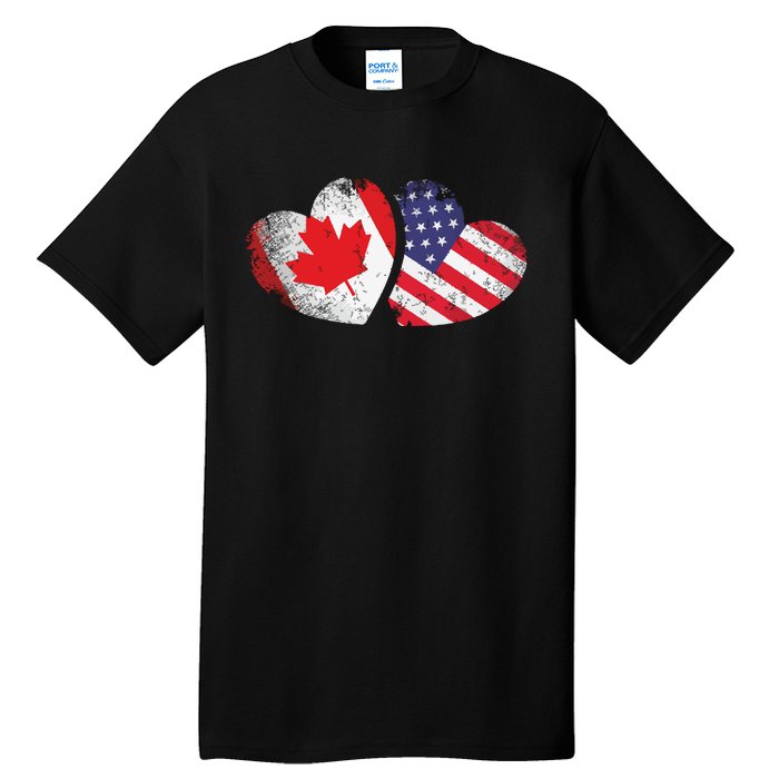 American Canadian Heart Valentines Day Gift USA Flag Canada Tall T-Shirt