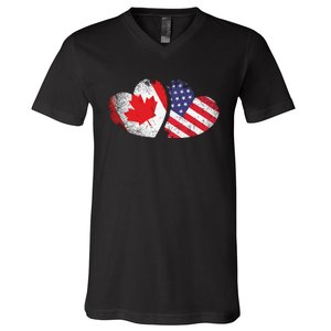 American Canadian Heart Valentines Day Gift USA Flag Canada V-Neck T-Shirt