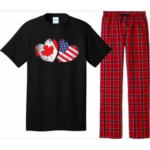 American Canadian Heart Valentines Day Gift USA Flag Canada Pajama Set