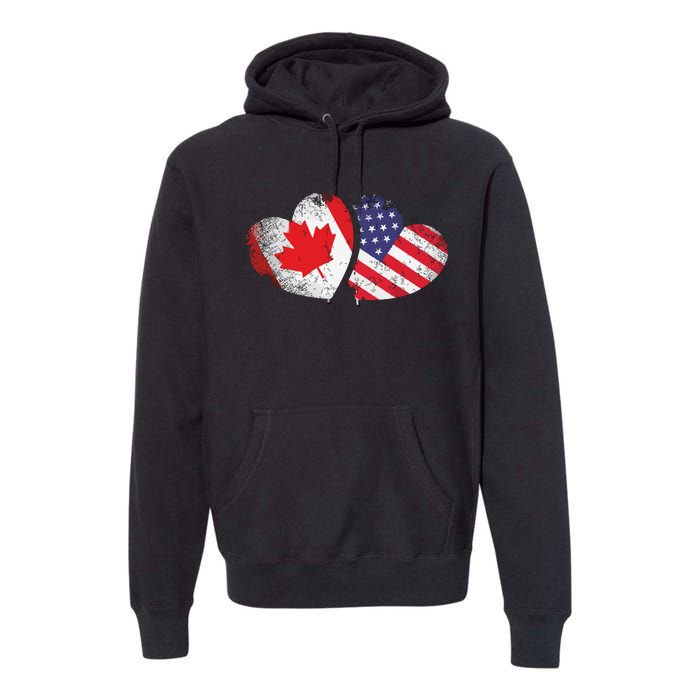 American Canadian Heart Valentines Day Gift USA Flag Canada Premium Hoodie