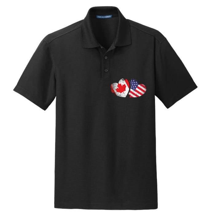 American Canadian Heart Valentines Day Gift USA Flag Canada Dry Zone Grid Polo