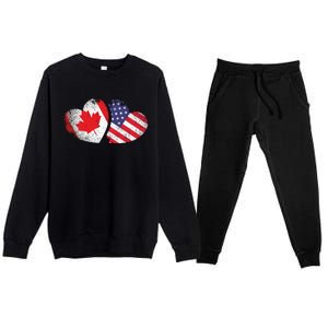 American Canadian Heart Valentines Day Gift USA Flag Canada Premium Crewneck Sweatsuit Set