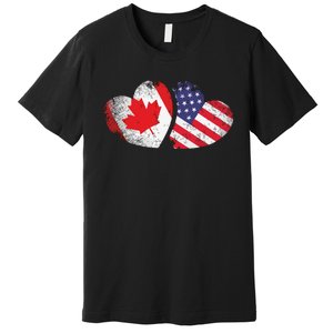 American Canadian Heart Valentines Day Gift USA Flag Canada Premium T-Shirt