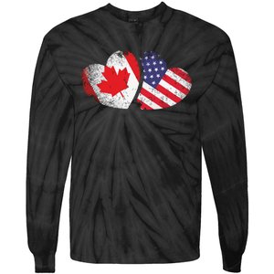 American Canadian Heart Valentines Day Gift USA Flag Canada Tie-Dye Long Sleeve Shirt