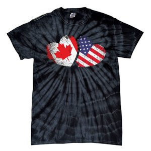 American Canadian Heart Valentines Day Gift USA Flag Canada Tie-Dye T-Shirt