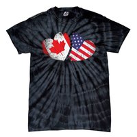 American Canadian Heart Valentines Day Gift USA Flag Canada Tie-Dye T-Shirt