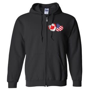 American Canadian Heart Valentines Day Gift USA Flag Canada Full Zip Hoodie