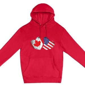 American Canadian Heart Valentines Day Gift USA Flag Canada Premium Pullover Hoodie