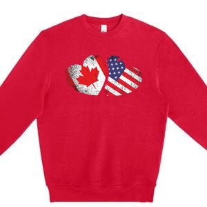 American Canadian Heart Valentines Day Gift USA Flag Canada Premium Crewneck Sweatshirt