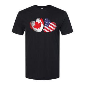 American Canadian Heart Valentines Day Gift USA Flag Canada Softstyle CVC T-Shirt