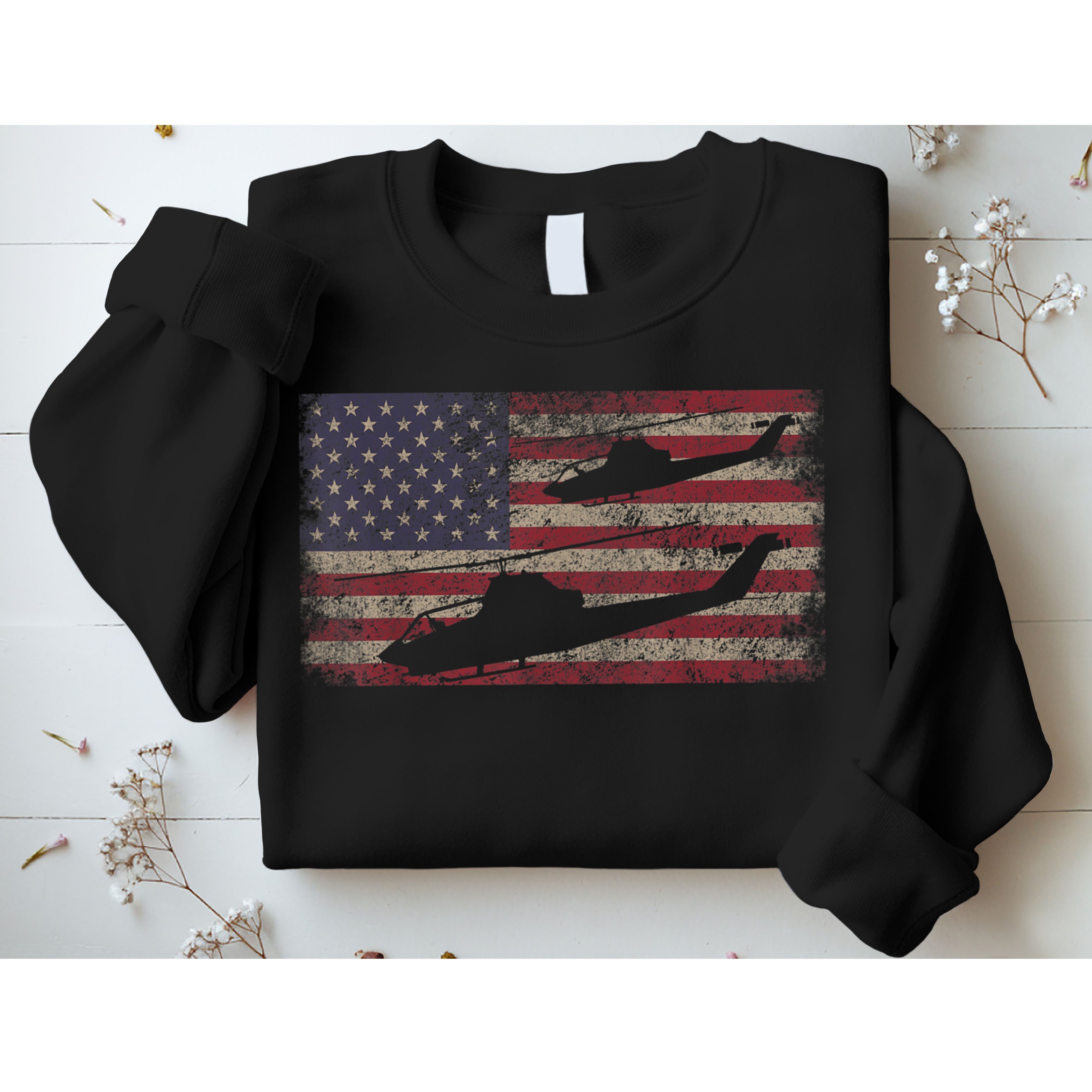 AH1 Cobra Helicopter Military USA American Flag Sweatshirt