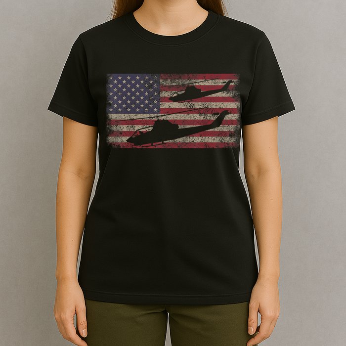 AH1 Cobra Helicopter Military USA American Flag T-Shirt