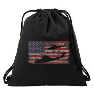 AH1 Cobra Helicopter Military USA American Flag Drawstring Bag