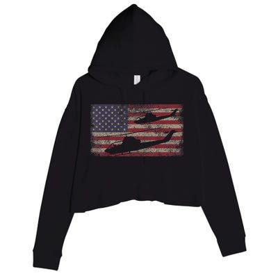 AH1 Cobra Helicopter Military USA American Flag Crop Fleece Hoodie