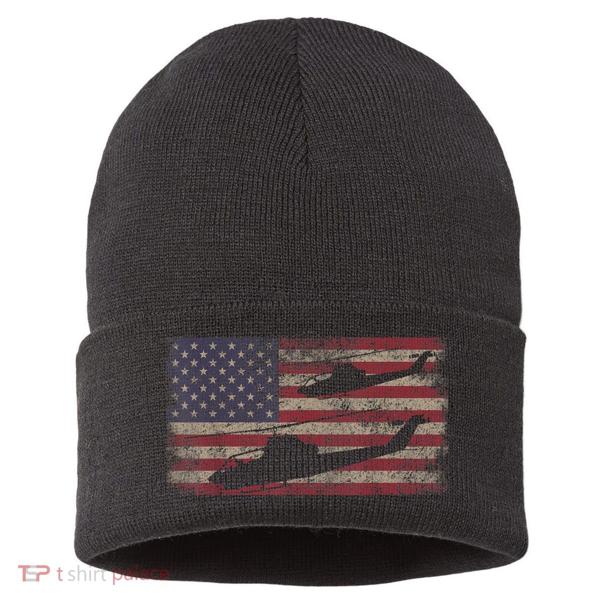 AH1 Cobra Helicopter Military USA American Flag Sustainable Knit Beanie