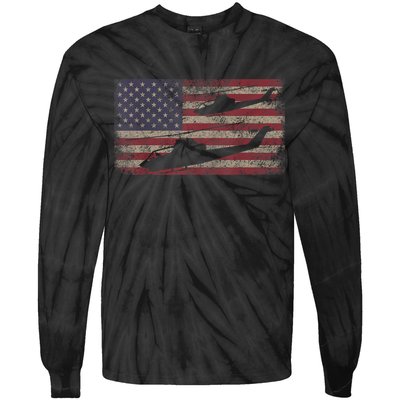AH1 Cobra Helicopter Military USA American Flag Tie-Dye Long Sleeve Shirt