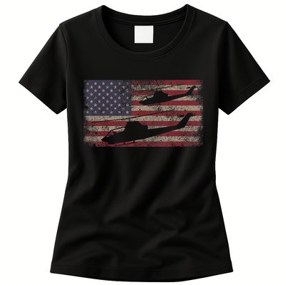 AH1 Cobra Helicopter Military USA American Flag Womens T-Shirt